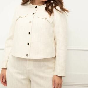 Eloquii Cream Boucle Tweed Shimmer Quiet Luxury Office Blazer Jacket